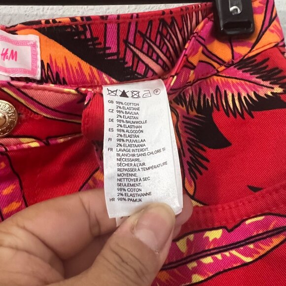 Versace for H&M Limited Edition Rare Red Pink Palm Trees Zip Ankle Skinny Pant 4 - Picture 3 of 7